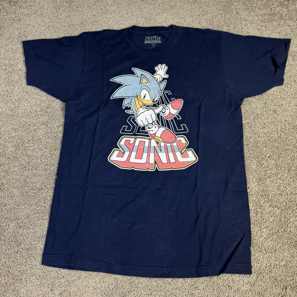 Sonic The Hedgehog Shirt Mens L Blue Sonic Graphic Crew Neck Cotton Tagles